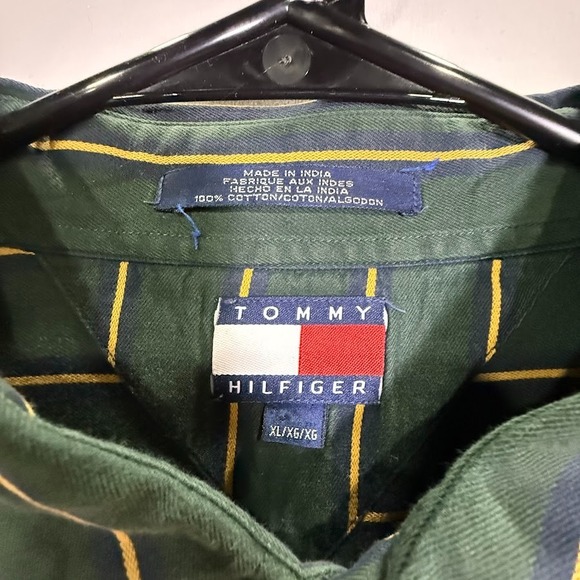 VTG Tommy Hilfiger Shirt Men's XL Green Stripe Long Sleeve Button Down 90s Retro - Picture 3 of 6